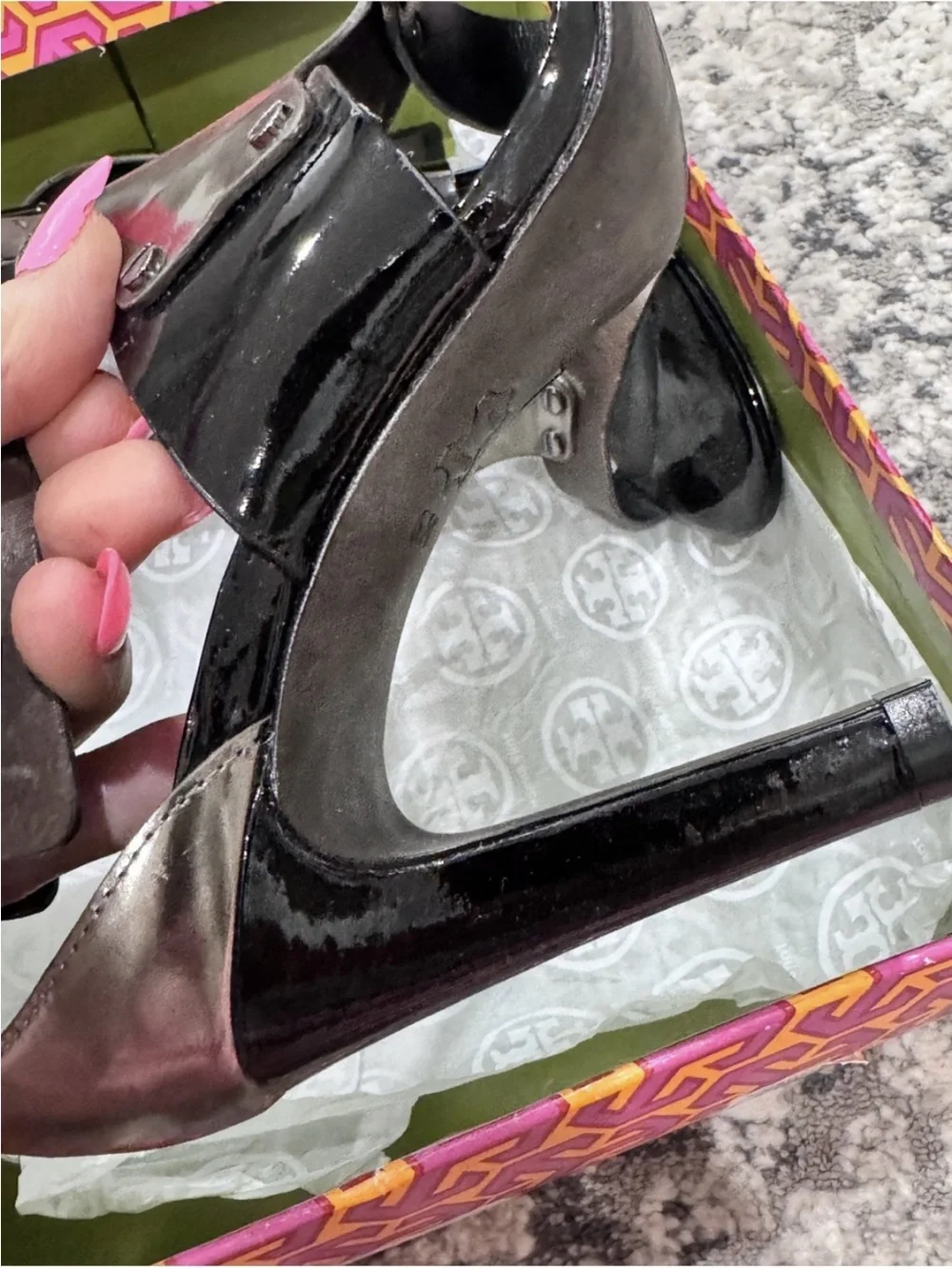 Tory Burch 'Teagen' Patent Metal Gladiator Sandals